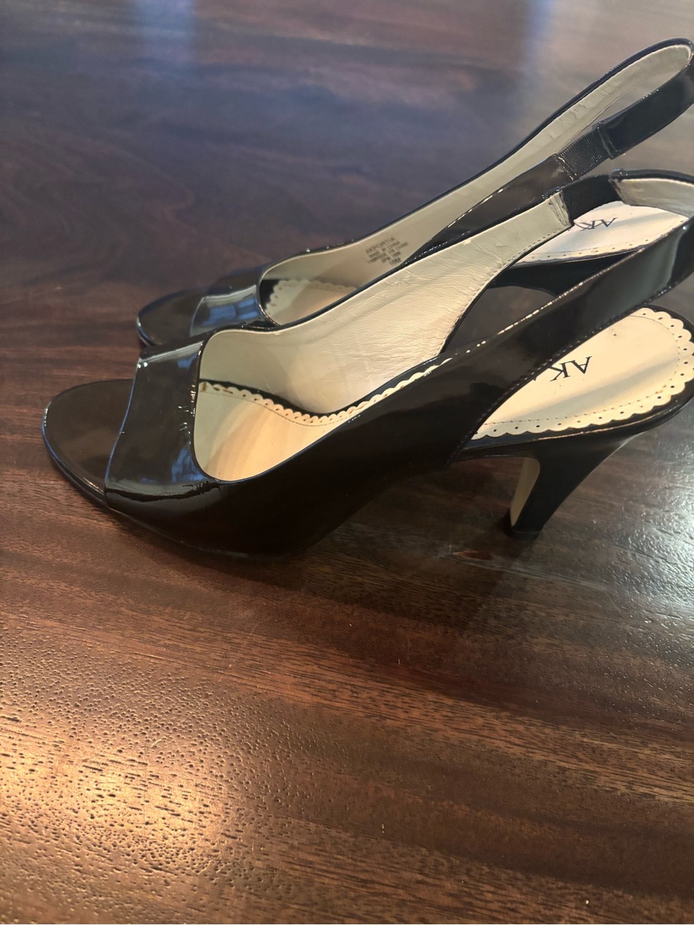 Anne Klein Black Patent Peep Toe Slingback Heels